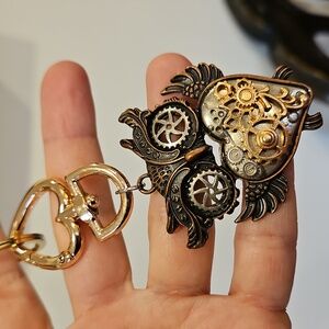 Steampunk Owl Keychain - Black and Gold